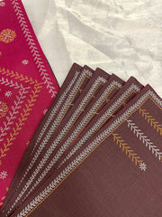 Embroidered border detail on badige moggu kasuti handwoven table set